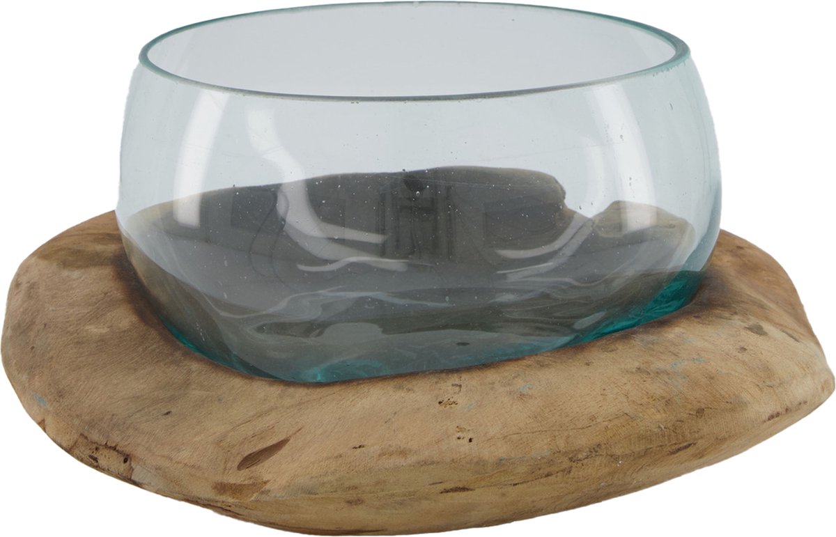 Dijk Natural Collections Decoratief Teakhout Standaard Met Glas-naturel-30x30x17cm