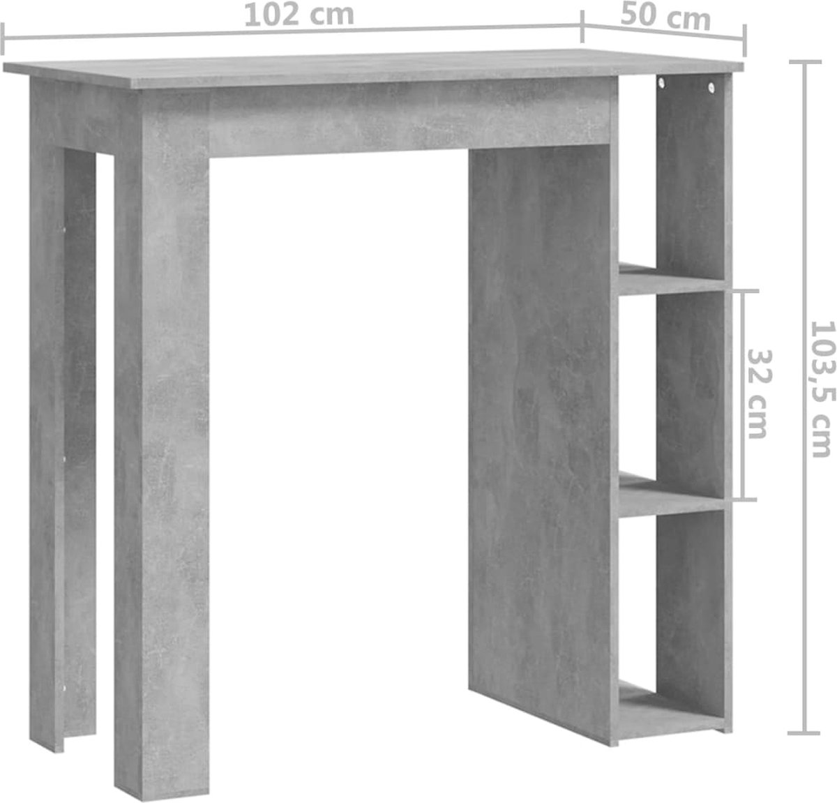 Vidaxl Bartafel Met Schap 102x50x103,5 Cm Spaanplaat Beton - Grijs