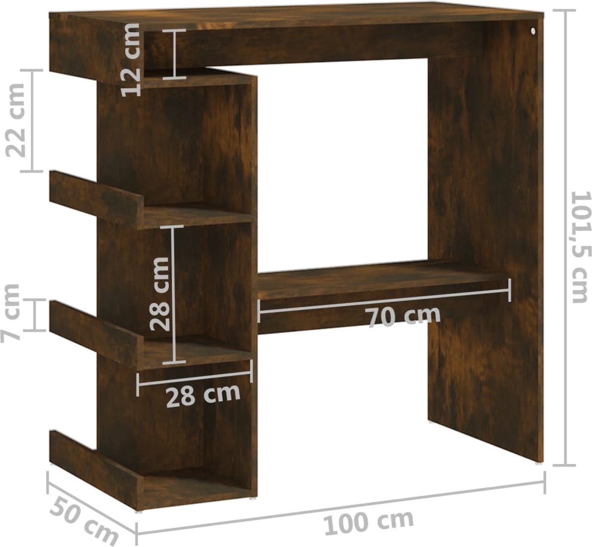 Vidaxl Bartafel Met Opbergrek 100x50x101,5 Cm Spaanplaat Gerookt Eiken - Bruin