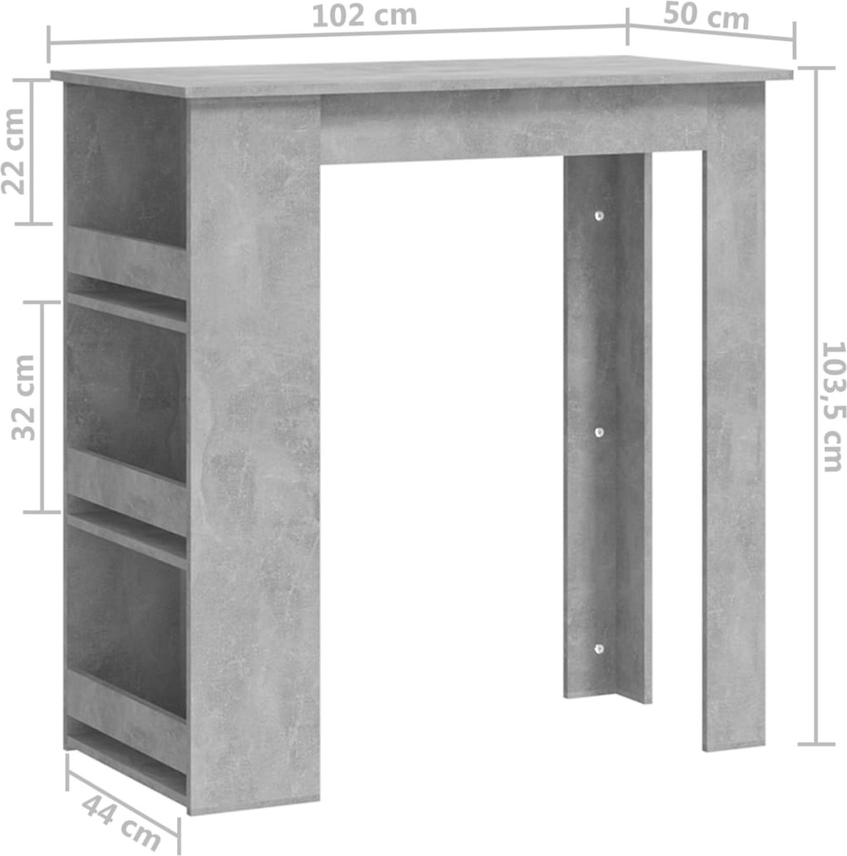 Vidaxl Bartafel Met Opbergrek 102x50x103,5 Cm Spaanplaat Beton - Grijs