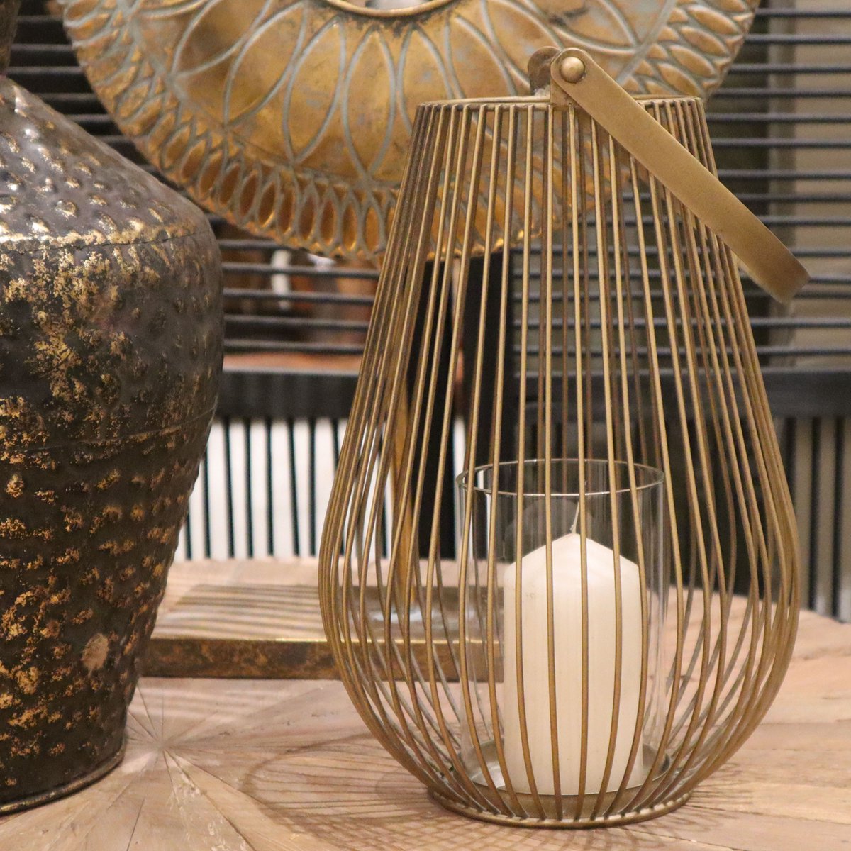 Dijk Natural Collections Metalen Lantaarn Met Glas--20x28cm - Goud