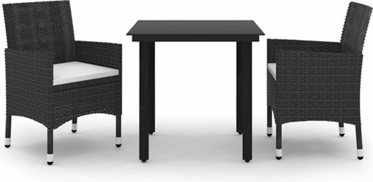 Vidaxl 3-delige Tuinset Met Kussens Poly Rattan En Glas - Negro