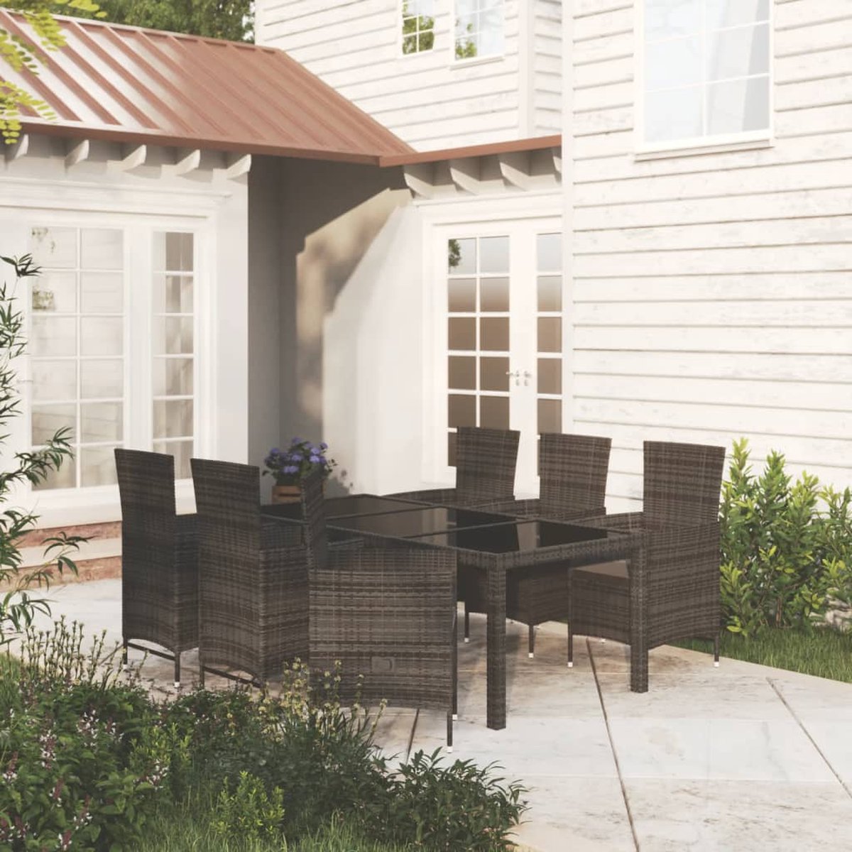 Vidaxl 7-delige Tuinset Met Kussens Poly Rattan - Negro