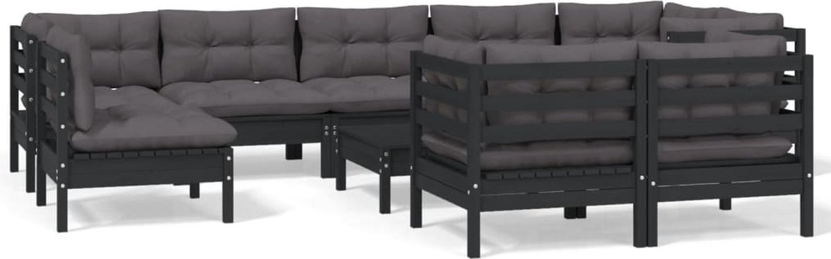 Vidaxl 10-delige Loungeset Met Kussens Massief Grenenhout - Zwart