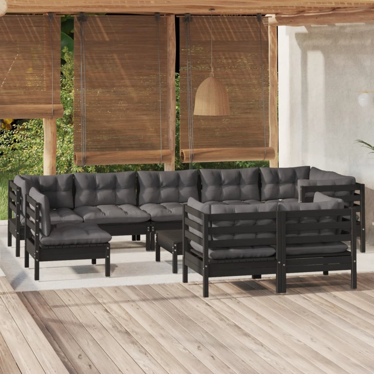 Vidaxl 10-delige Loungeset Met Kussens Massief Grenenhout - Zwart