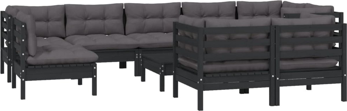 Vidaxl 10-delige Loungeset Met Kussens Massief Grenenhout - Zwart