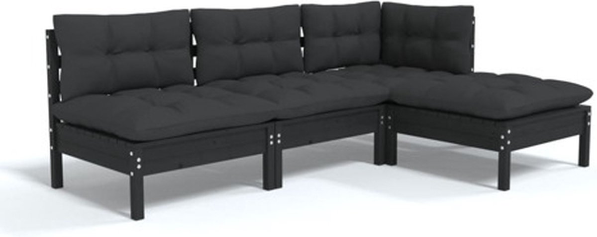 Vidaxl 4-delige Loungeset Met Kussens Grenenhout - Zwart