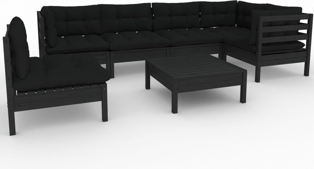 Vidaxl 7-delige Loungeset Met Kussens Grenenhout - Zwart