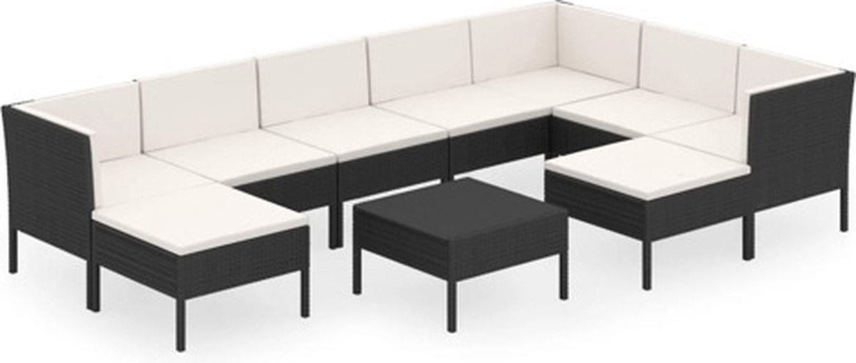 Vidaxl 10-delige Loungeset Met Kussens Poly Rattan - Negro