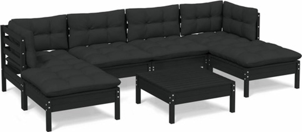 Vidaxl 7-delige Loungeset Met Kussens Grenenhout - Negro