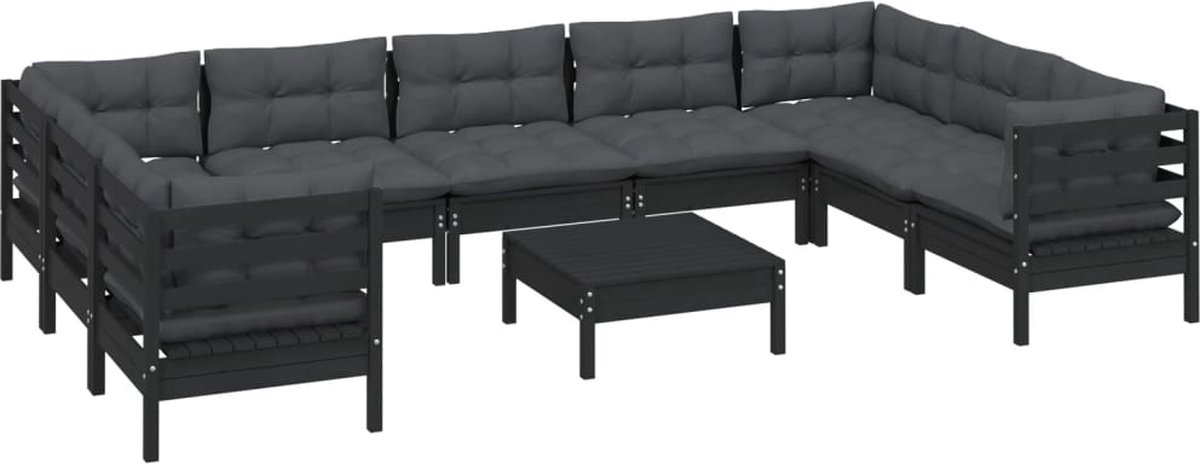 Vidaxl 10-delige Loungeset Met Kussens Grenenhout - Zwart