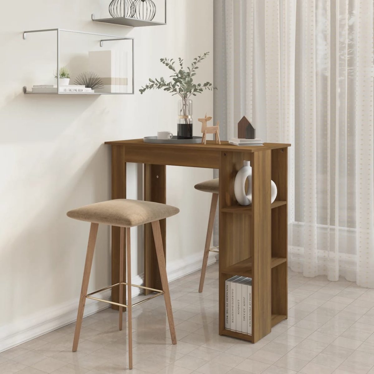 Vidaxl Bartafel Met Schap 102x50x103,5 Cm Spaanplaat Eikenkleur - Bruin