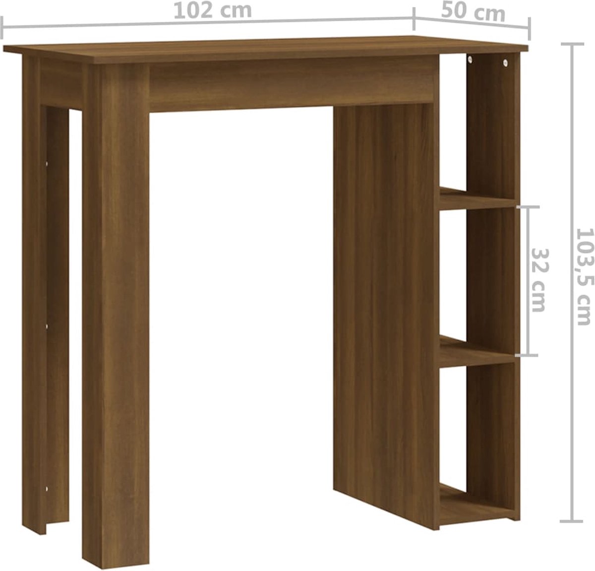 Vidaxl Bartafel Met Schap 102x50x103,5 Cm Spaanplaat Eikenkleur - Bruin
