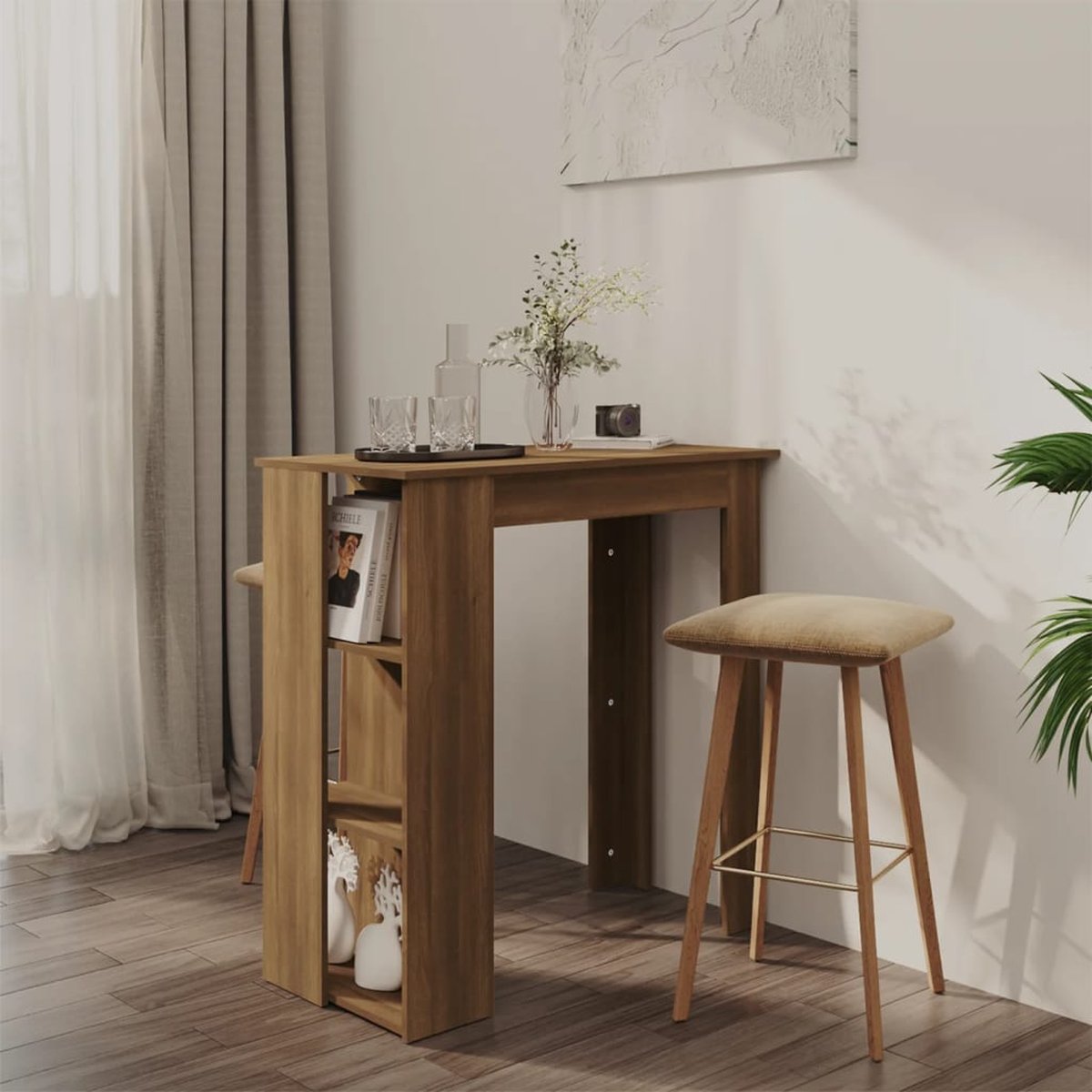 Vidaxl Bartafel Met Schap 102x50x103,5 Cm Spaanplaat Eikenkleur - Bruin