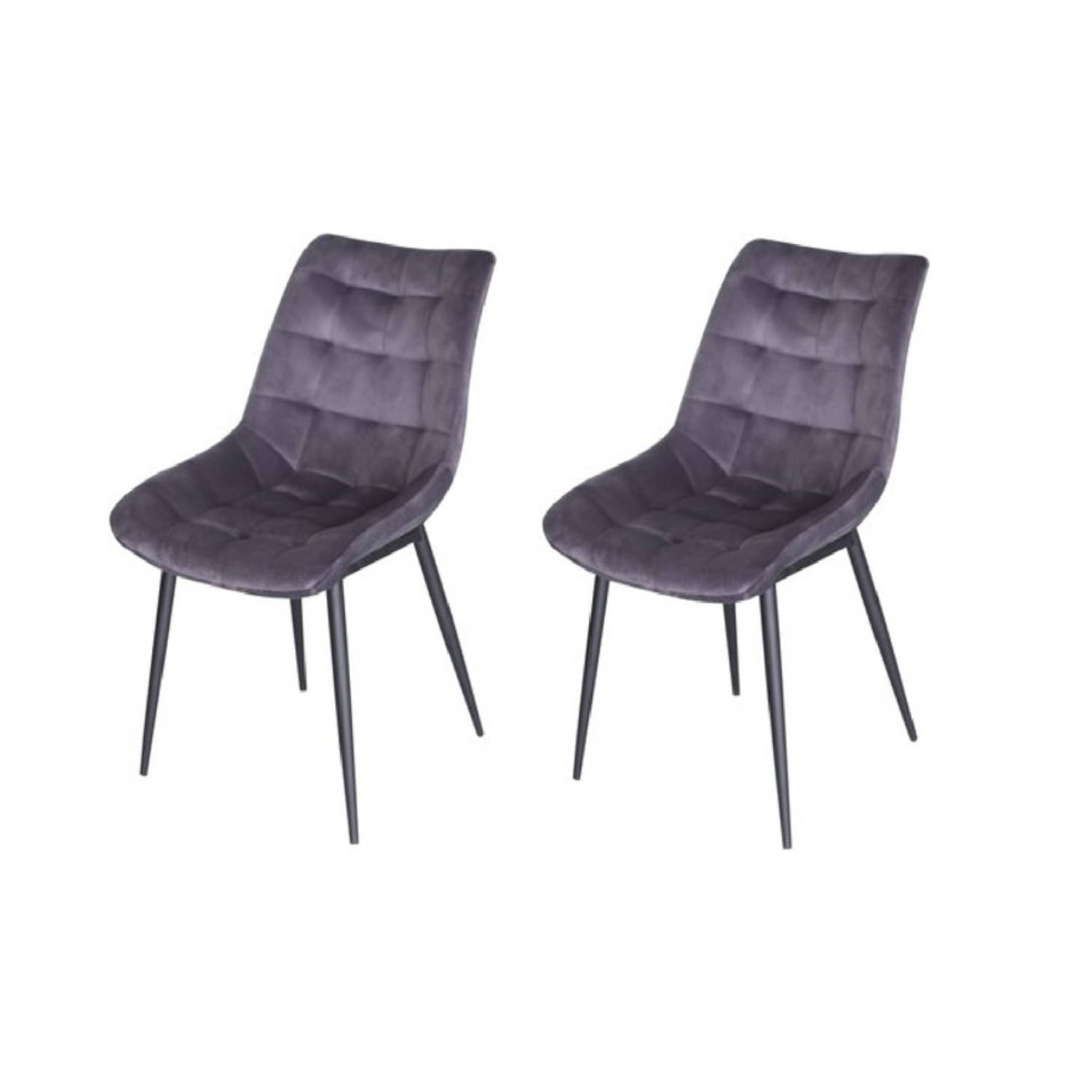 Ibella Living Eetkamerstoelen Set Van 2 Lille Antraciet Zwart Stalen Poten Design Velvet - Grijs