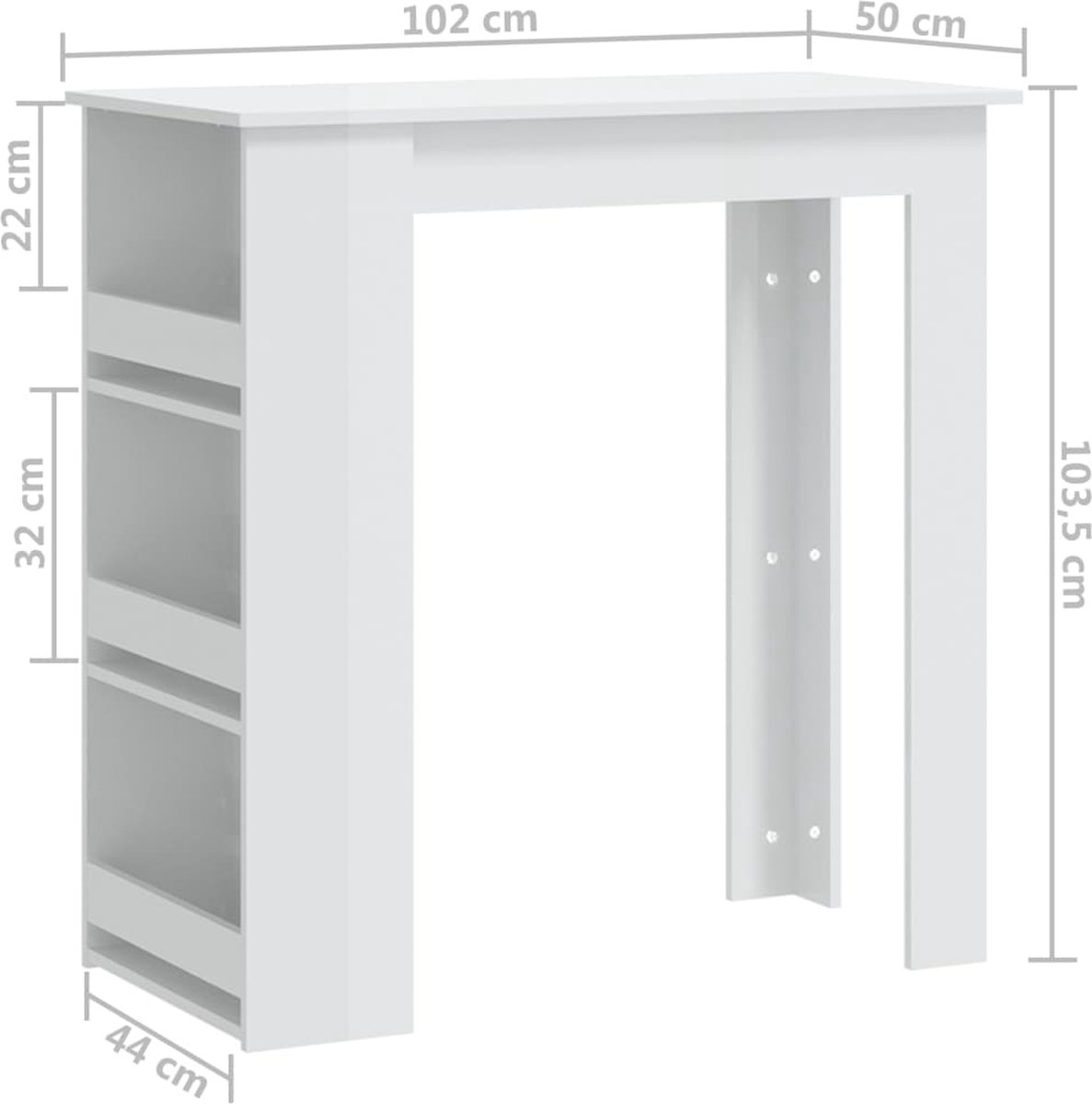 Vidaxl Bartafel Met Opbergrek 102x50x103,5 Cm Hoogglans - Wit