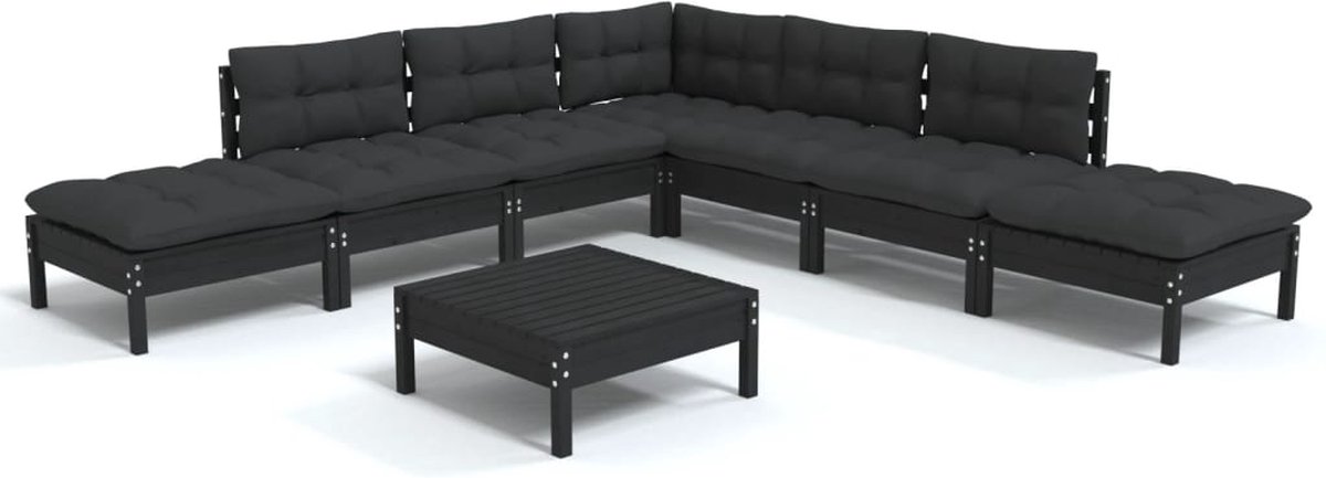 Vidaxl 8-delige Loungeset Met Kussens Grenenhout - Zwart