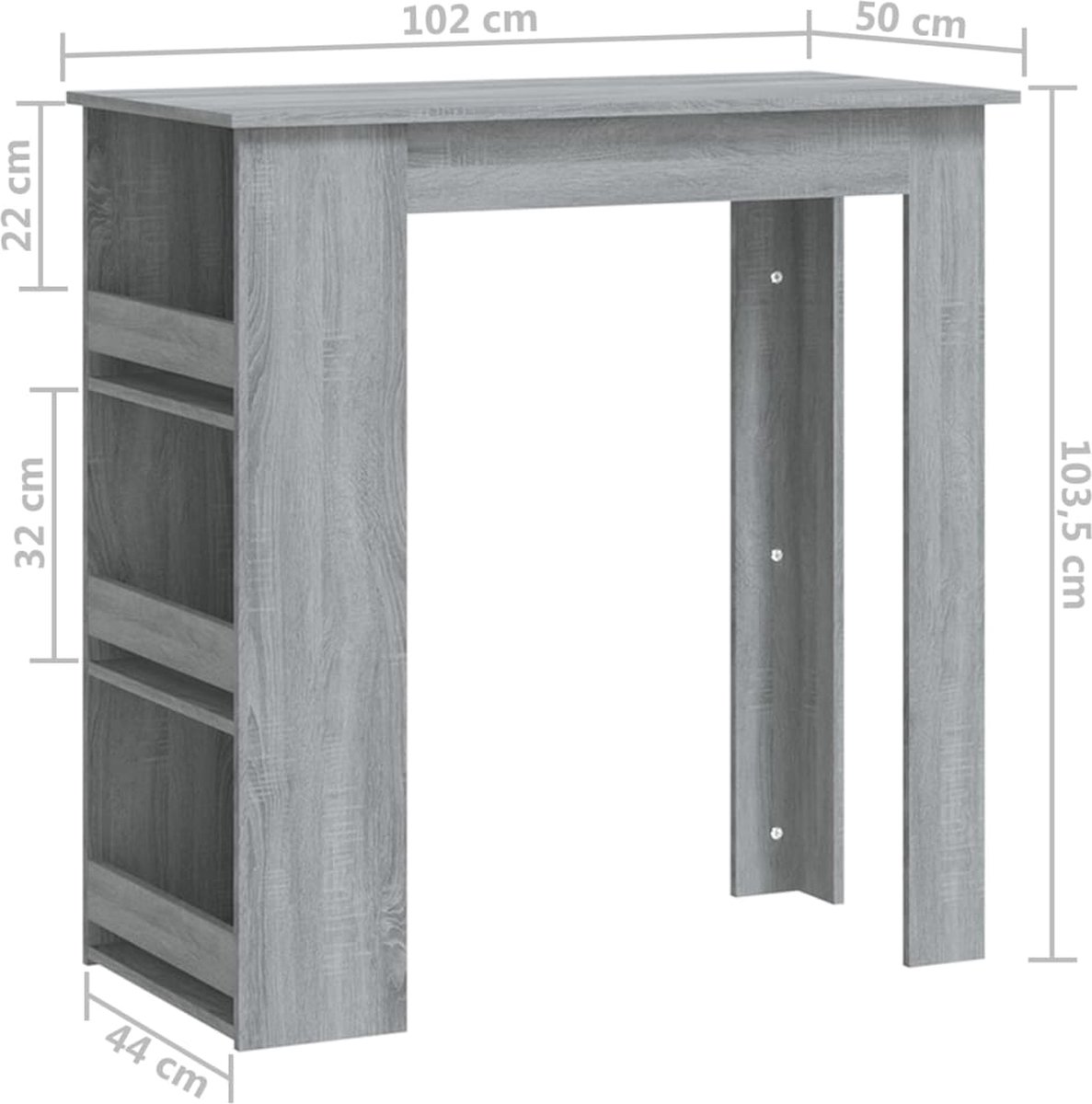 Vidaxl Bartafel Met Opbergrek 102x50x103,5 Cm Spaanplaat Sonoma - Grijs