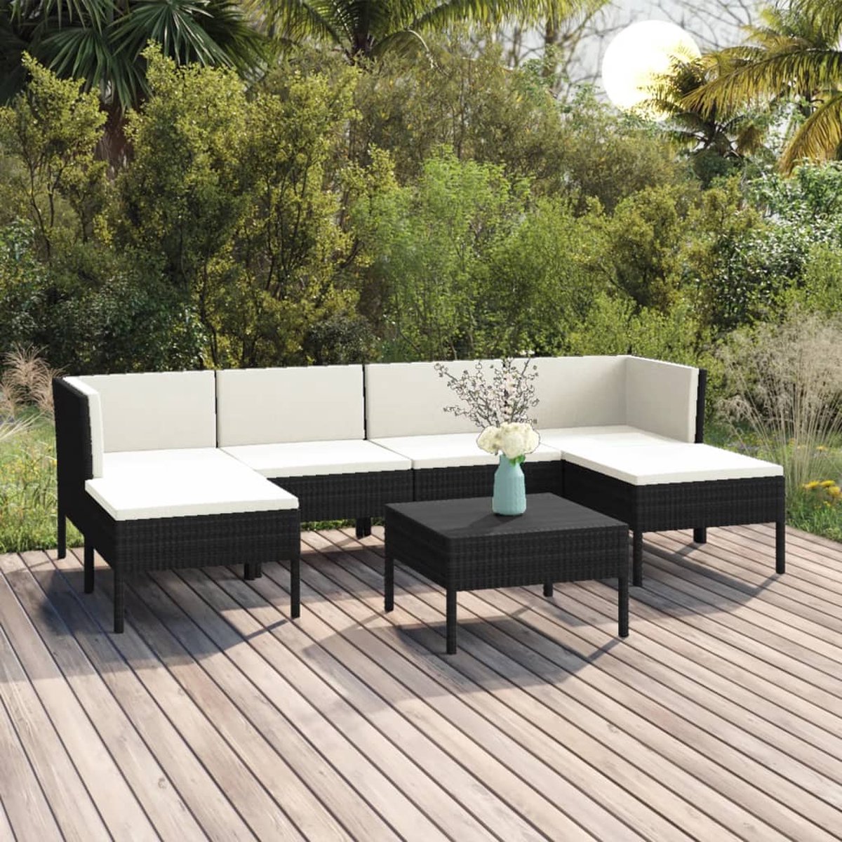 Vidaxl 7-delige Loungeset Met Kussens Poly Rattan - Zwart