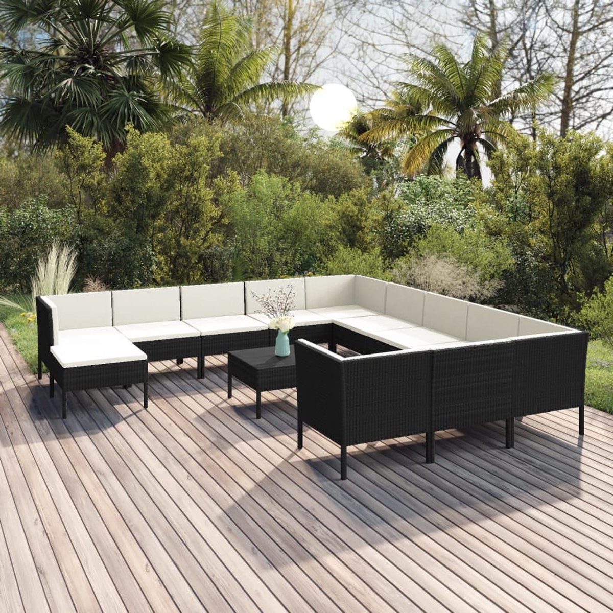 Vidaxl 13-delige Loungeset Met Kussens Poly Rattan - Negro