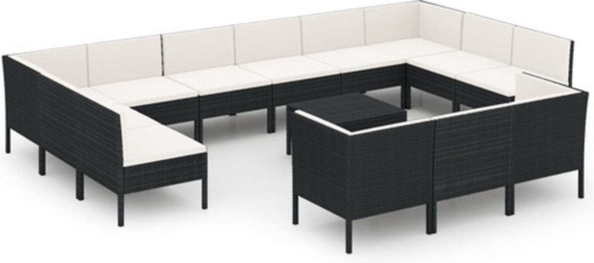 Vidaxl 14-delige Loungeset Met Kussens Poly Rattan - Zwart