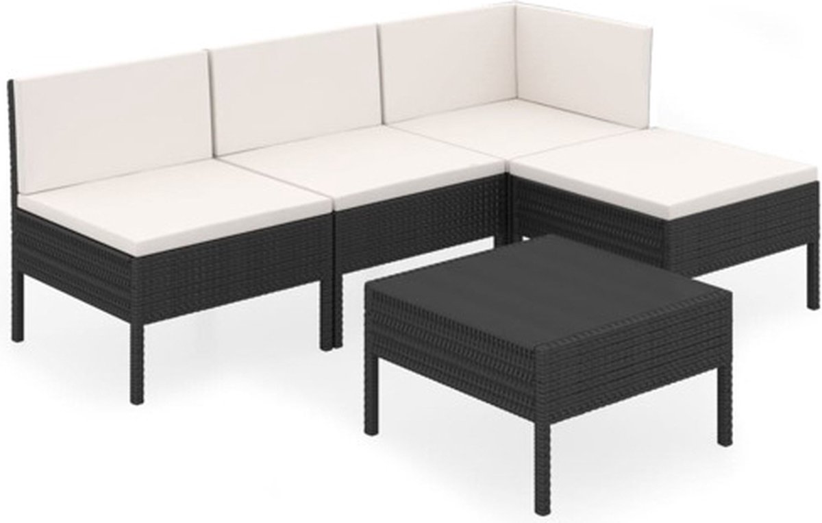 Vidaxl 5-delige Loungeset Met Kussens Poly Rattan - Zwart