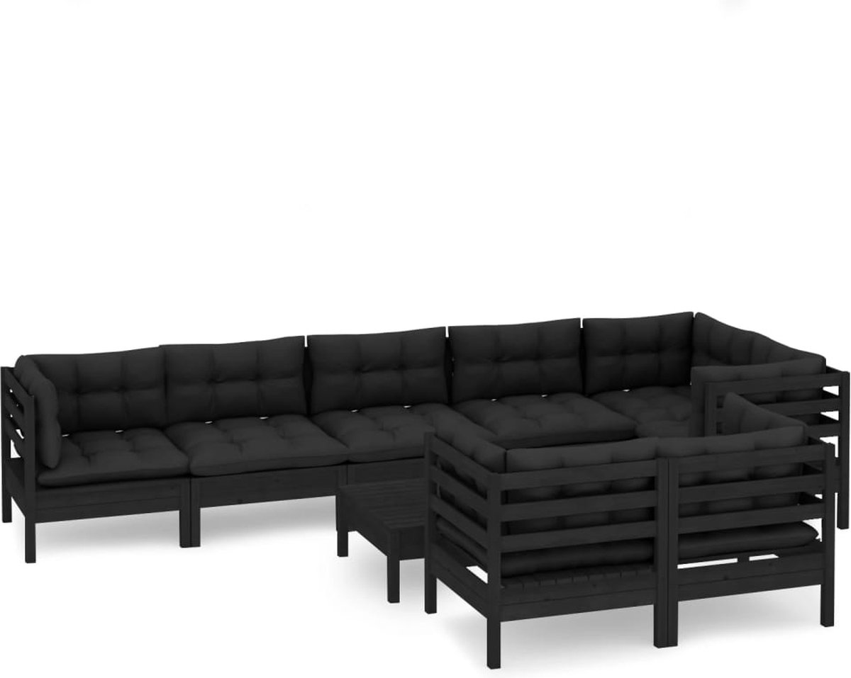 Vidaxl 9-delige Loungeset Met Kussens Massief Grenenhout - Zwart