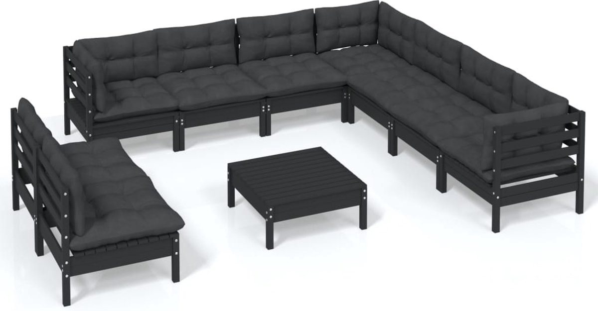 Vidaxl 10-delige Loungeset Met Kussens Massief Grenenhout - Zwart