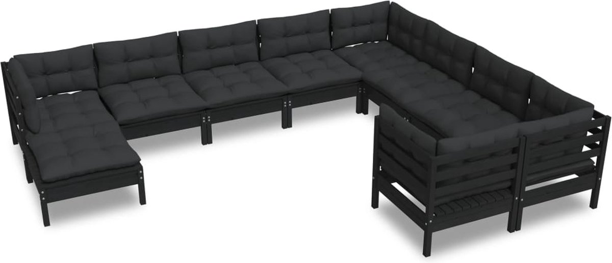 Vidaxl 10-delige Loungeset Met Kussens Grenenhout - Zwart