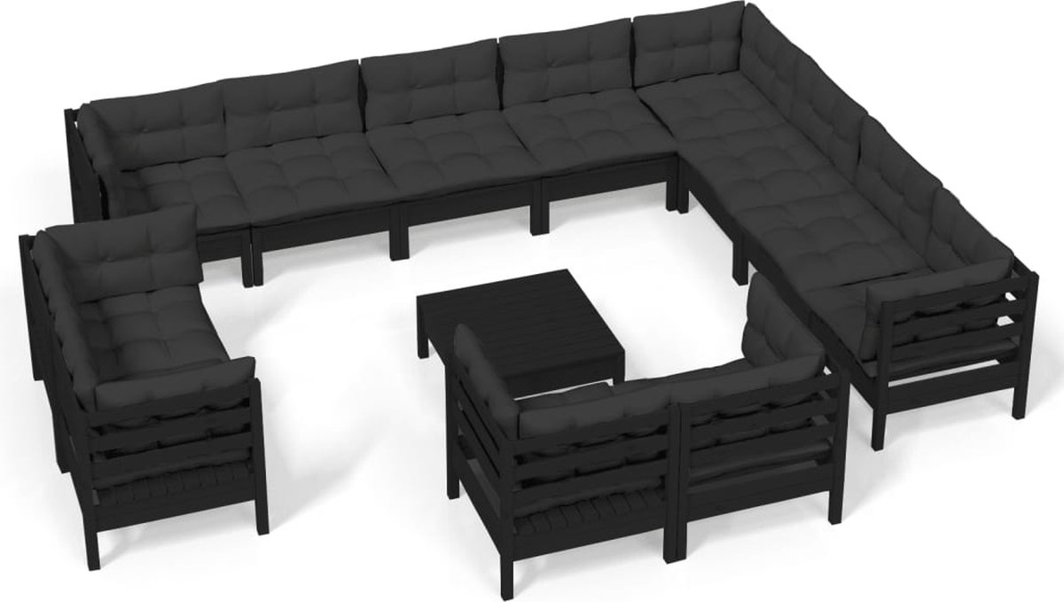 Vidaxl 13-delige Loungeset Met Kussens Massief Grenenhout - Negro