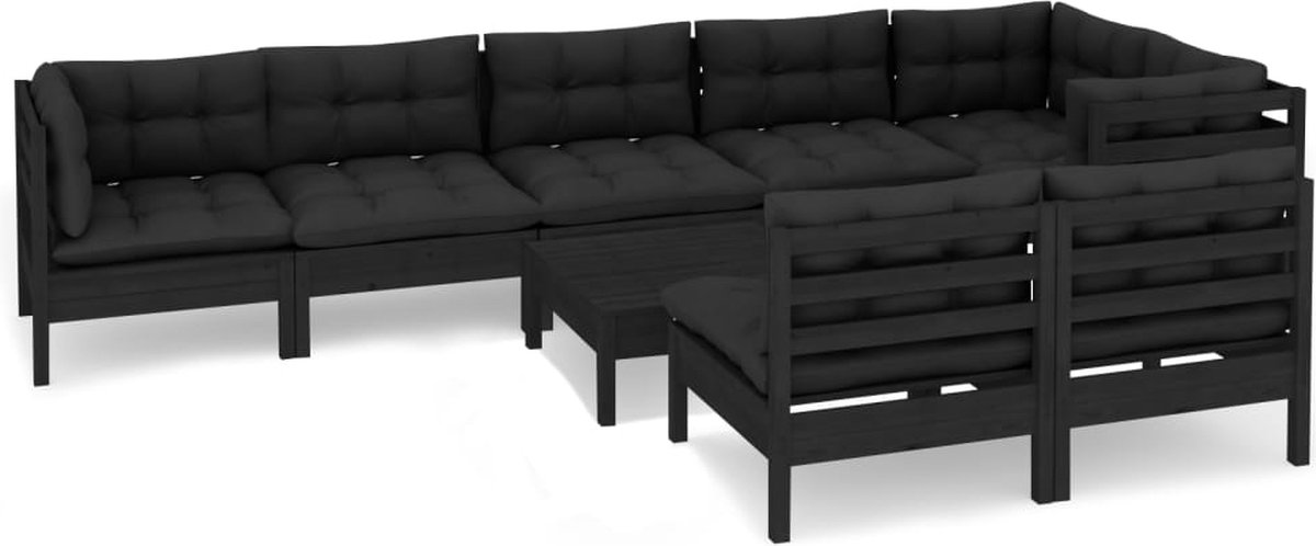 Vidaxl 9-delige Loungeset Met Kussens Massief Grenenhout - Negro