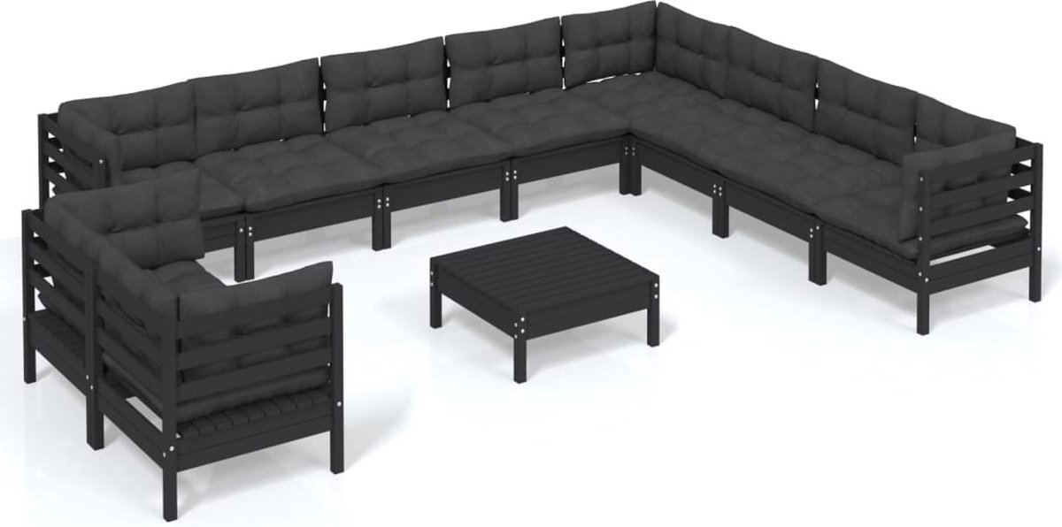 Vidaxl 11-delige Loungeset Met Kussens Massief Grenenhout - Negro