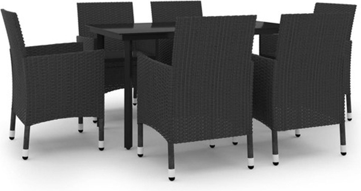 Vidaxl 7-delige Tuinset Met Kussens Poly Rattan En Glas - Zwart