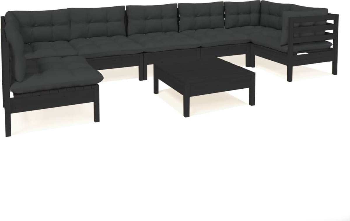 Vidaxl 8-delige Loungeset Met Kussens Grenenhout - Zwart