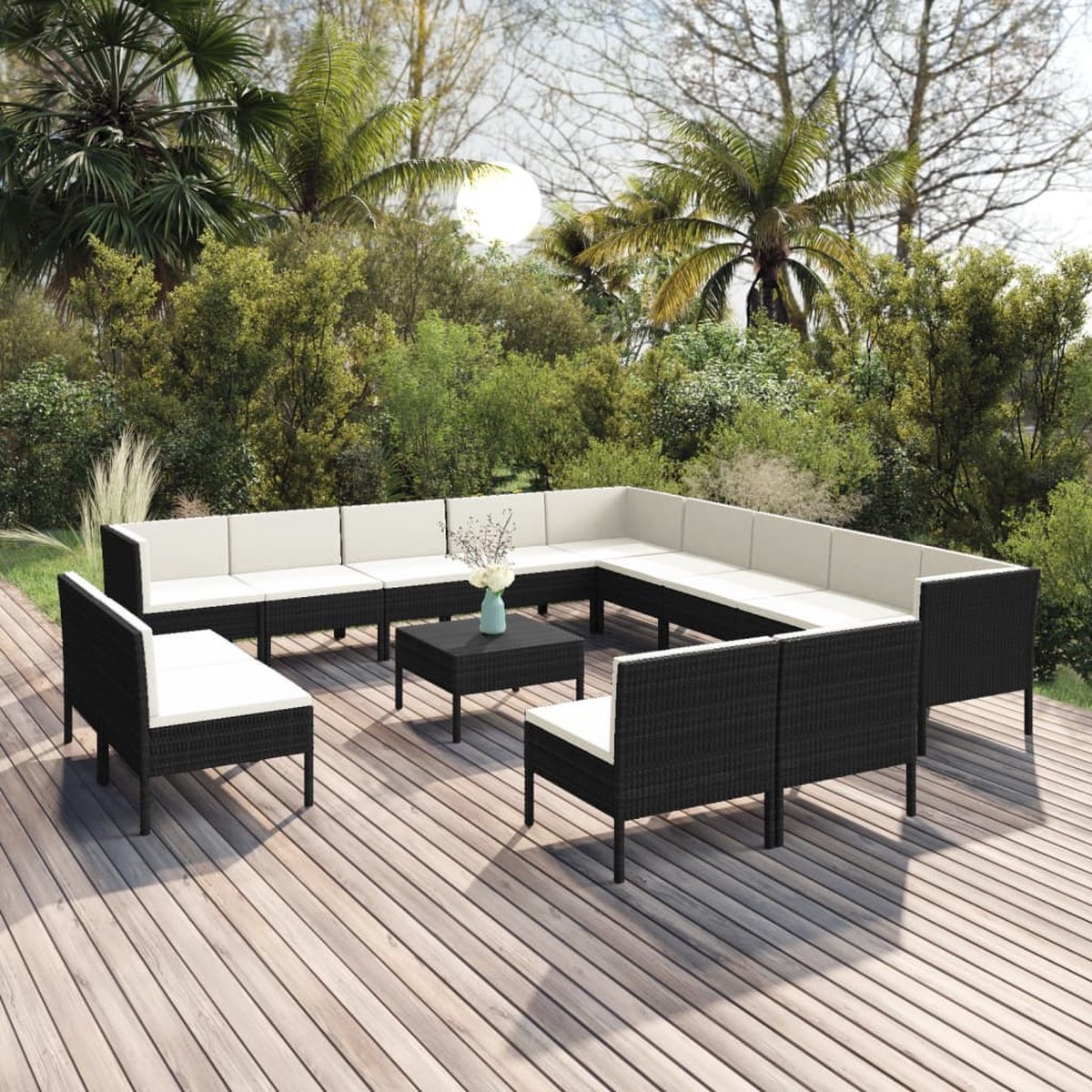 Vidaxl 14-delige Loungeset Met Kussens Poly Rattan - Zwart