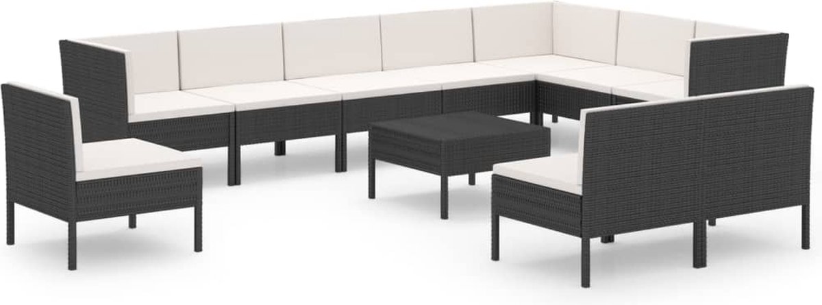 Vidaxl 11-delige Loungeset Met Kussens Poly Rattan - Zwart