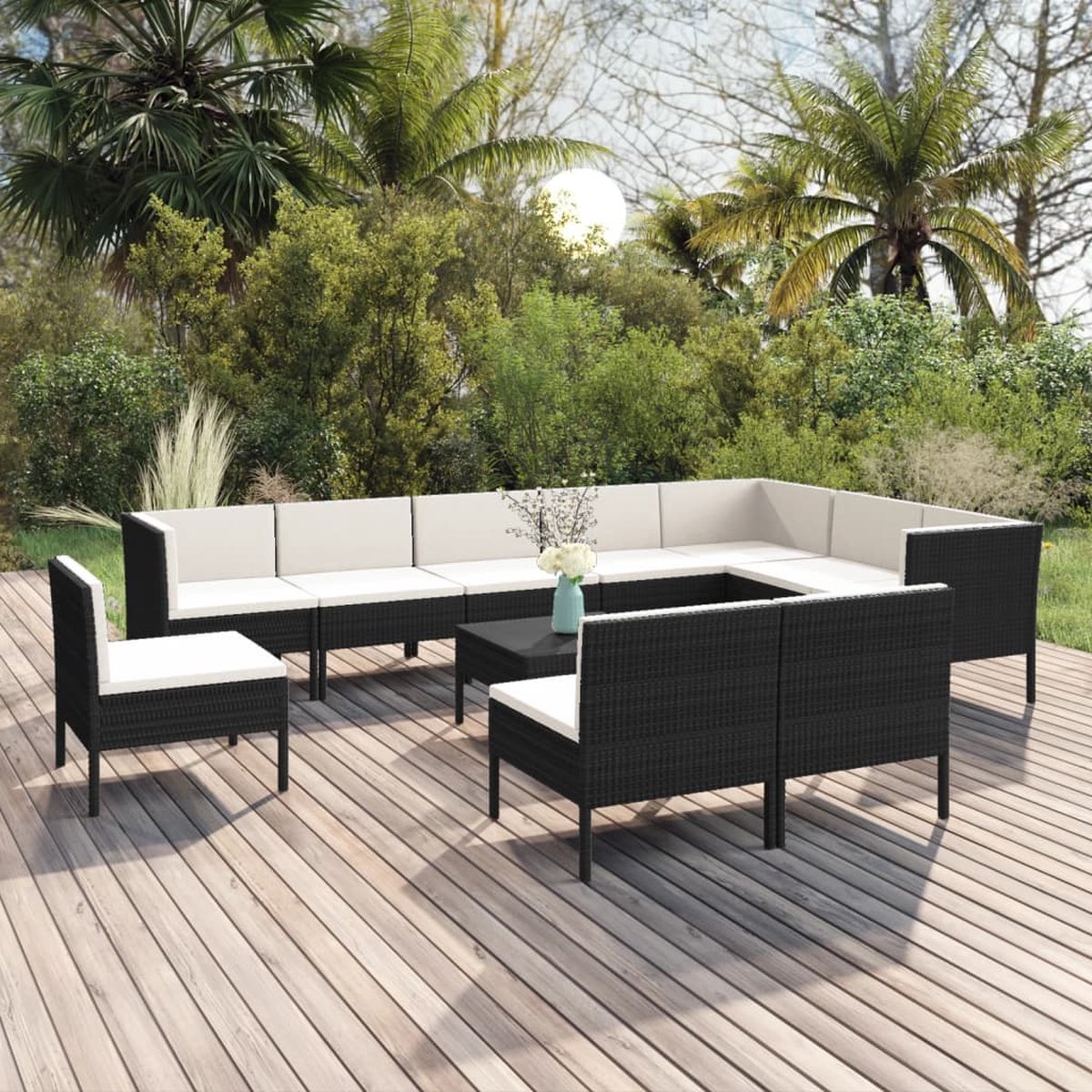 Vidaxl 11-delige Loungeset Met Kussens Poly Rattan - Negro