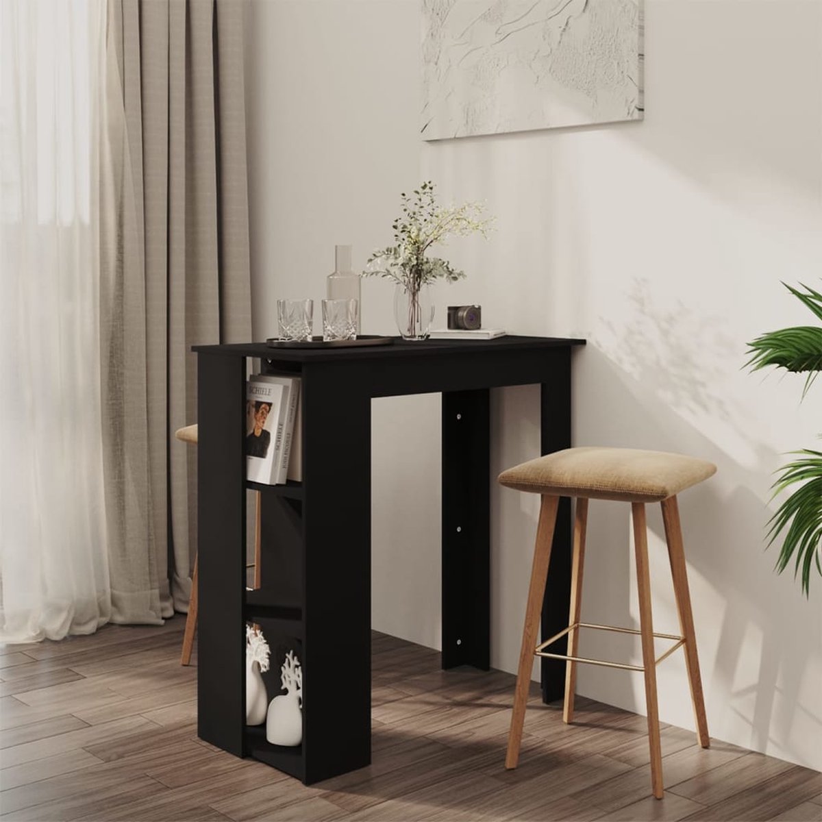 Vidaxl Bartafel Met Schap 102x50x103,5 Cm Spaanplaat - Zwart