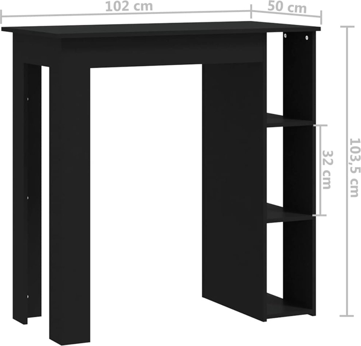 Vidaxl Bartafel Met Schap 102x50x103,5 Cm Spaanplaat - Zwart