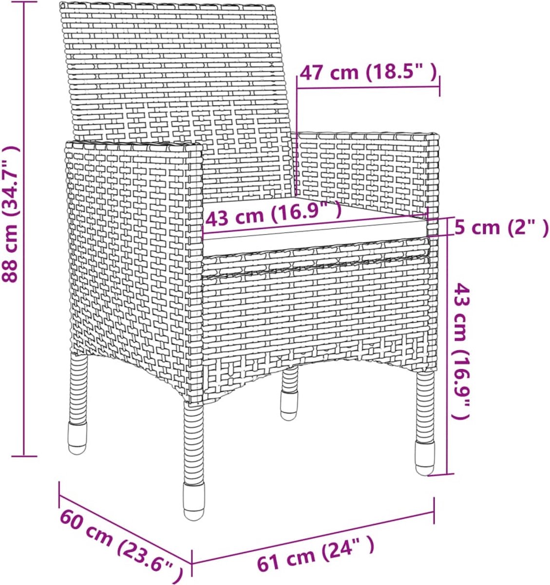 Vidaxl 3-delige Tuinset Met Kussens Poly Rattan En Glas - Bruin