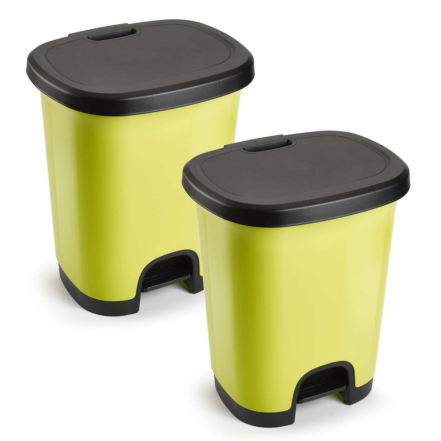 Forte Plastics 2x Stuks Afvalemmer/vuilnisemmer/pedaalemmer 18 Liter In Het Kiwi/zwart Met Deksel En Pedaal - Pedaalemmers - Groen