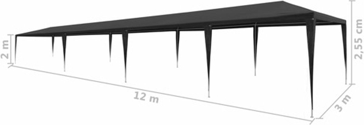 Vidaxl Partytent 3x12 M Pe Antraciet - Grijs