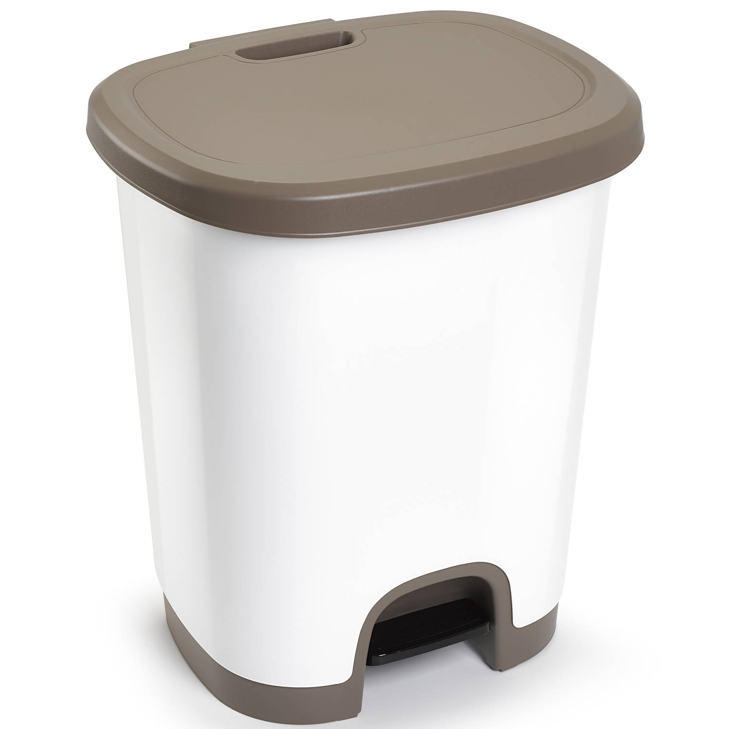 Forte Plastics Afvalemmer/vuilnisemmer/pedaalemmer 27 Liter In Het/taupe Met Deksel En Pedaal - Pedaalemmers - Wit