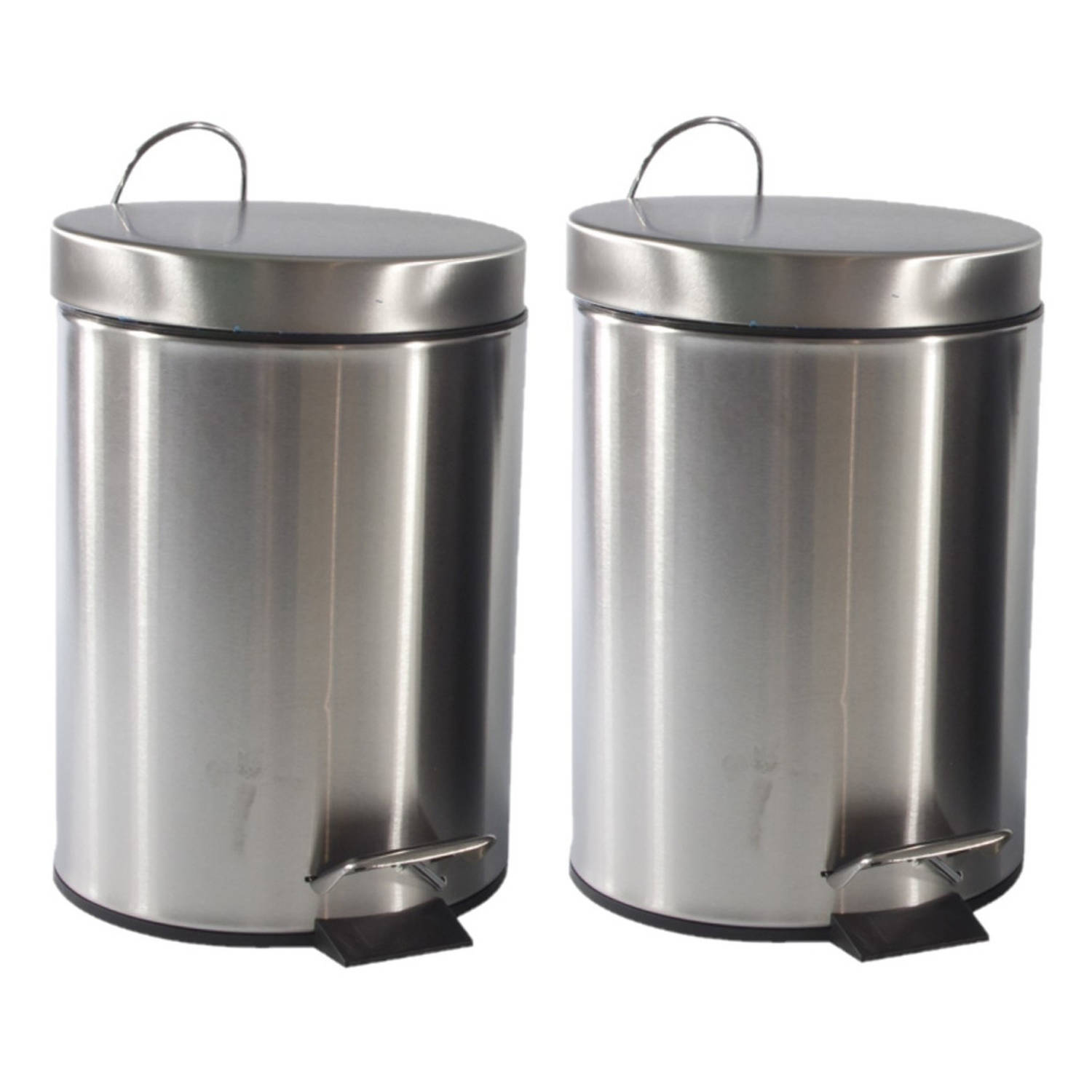 2x Stuks Pedaalemmers/prullenbakjes 3 Liter Rvs D21 X H30 Cm Zilver - Pedaalemmers - Silver