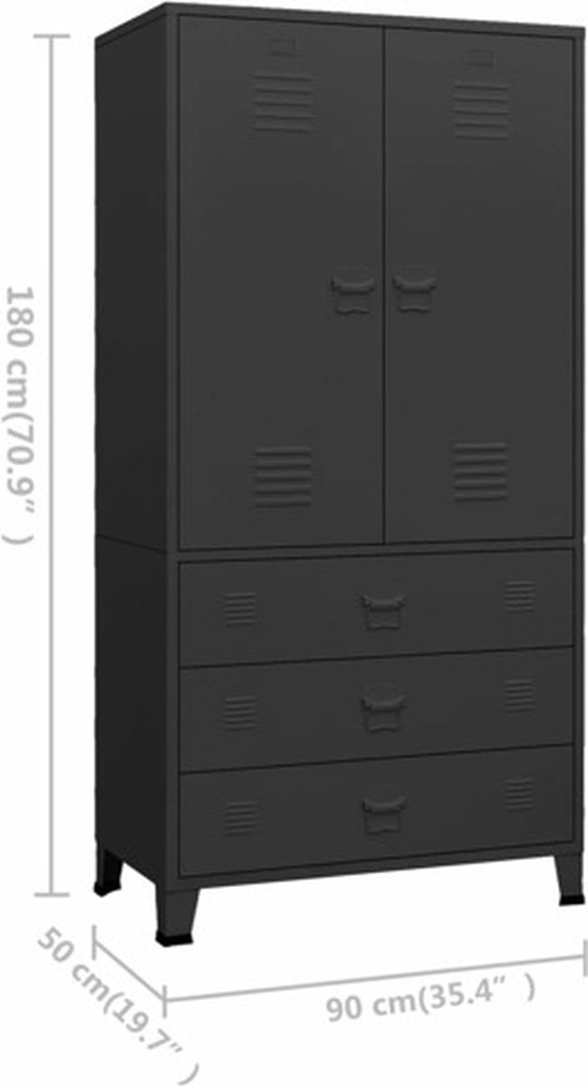 Vidaxl Kledingkast Industrieel 90x50x180 Cm Metaal - Zwart