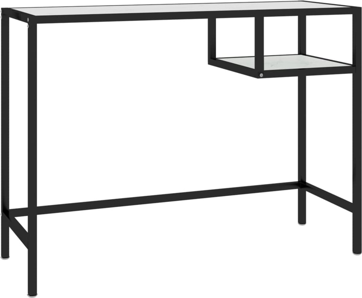 Vidaxl Computerbureau 100x36x74 Cm Gehard Glasmarmerkleurig - Wit