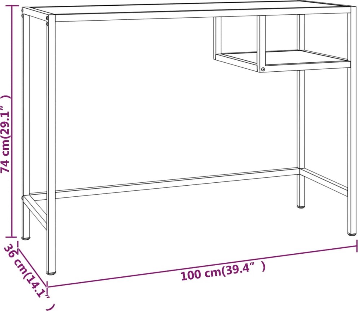 Vidaxl Computerbureau 100x36x74 Cm Gehard Glasmarmerkleurig - Wit