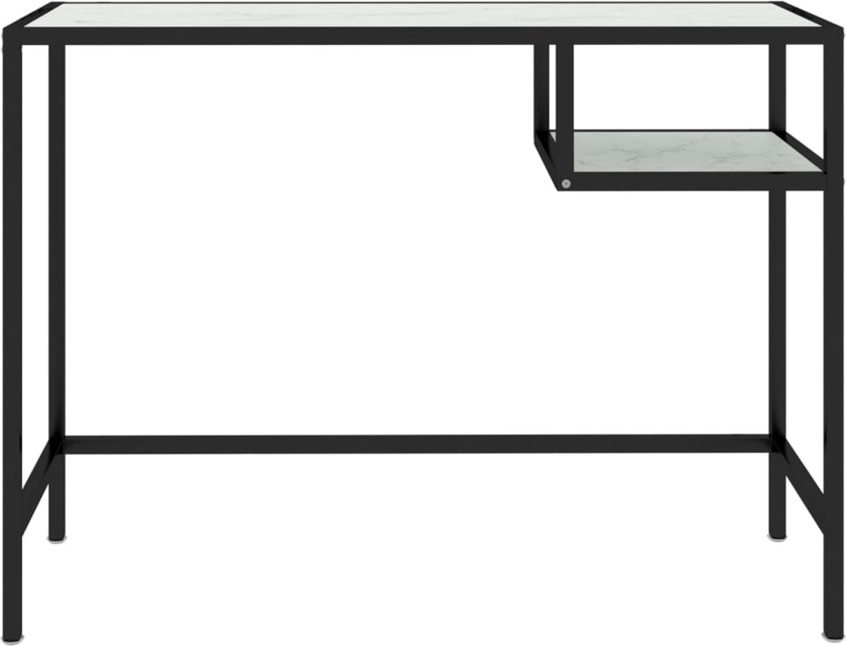 Vidaxl Computerbureau 100x36x74 Cm Gehard Glasmarmerkleurig - Wit