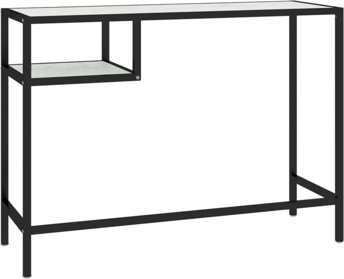 Vidaxl Computerbureau 100x36x74 Cm Gehard Glasmarmerkleurig - Wit