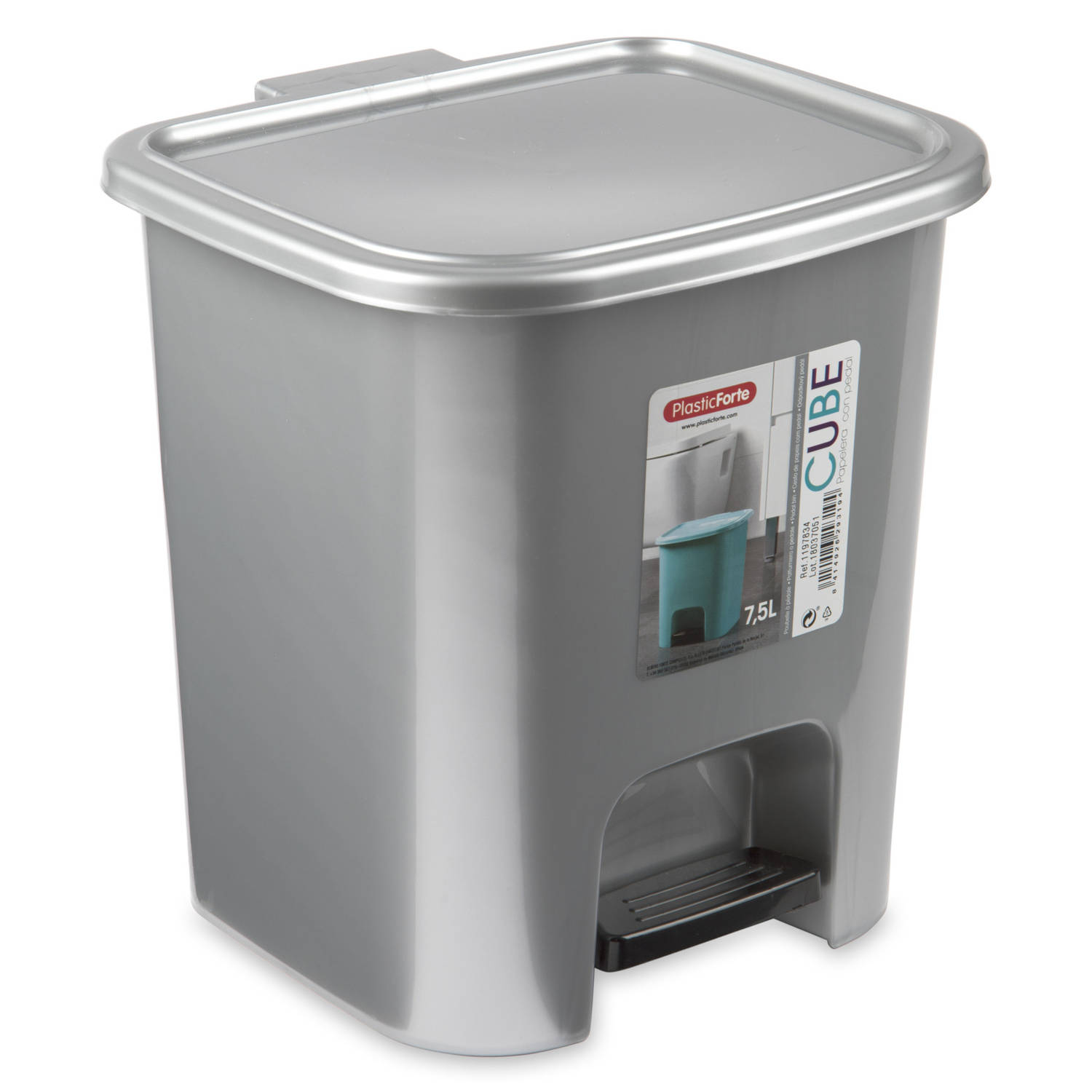 Forte Plastics Afvalemmer/vuilnisemmer/pedaalemmer 7.5 Liter Met Deksel En Pedaal Zilver - Pedaalemmers - Gris